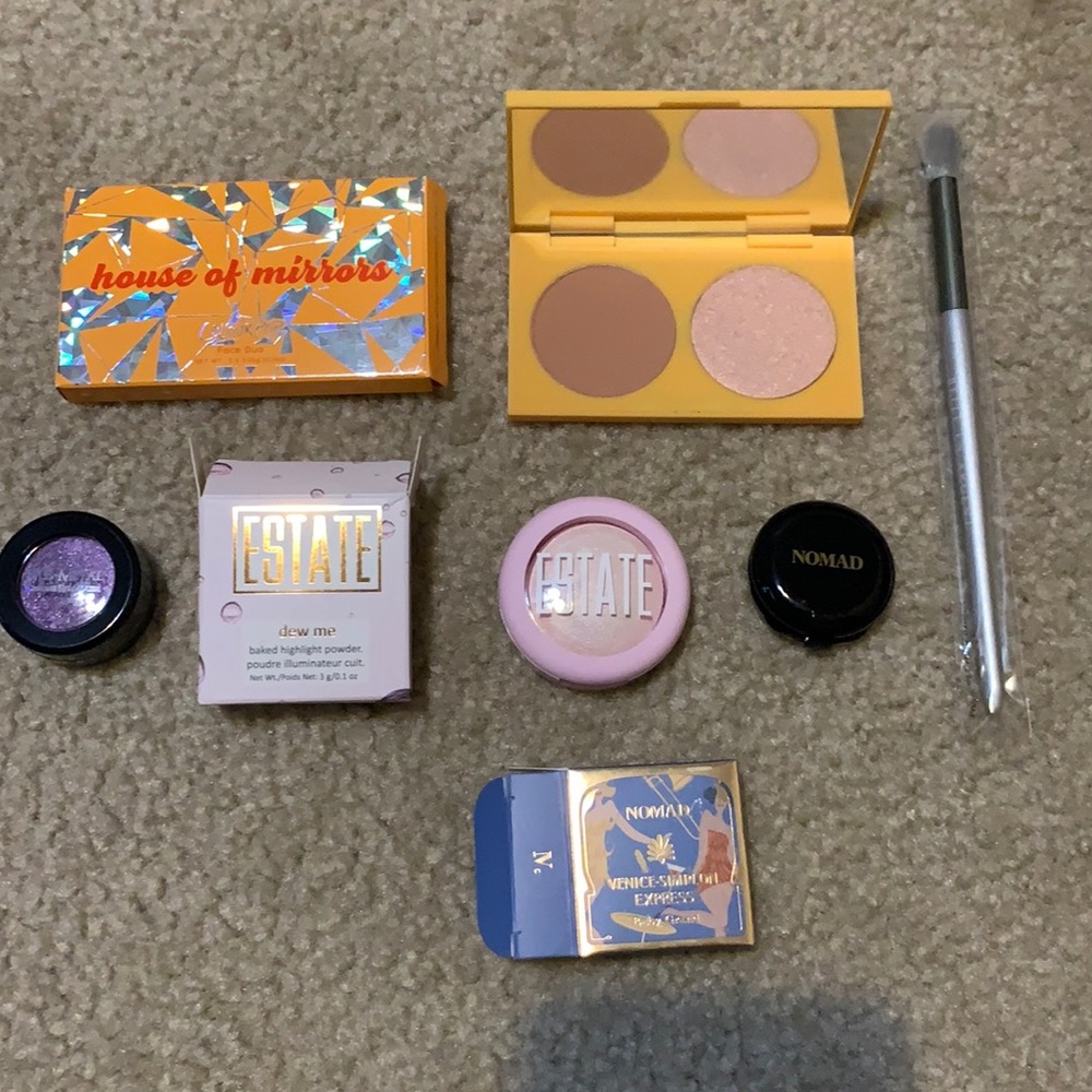 Bundle of Ipsy leftovers, purple shadow, and Colourpop bronzer/highlighter
